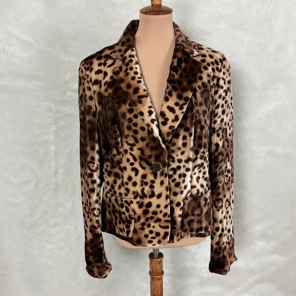 Talbots Black, Brown & Tan Silk Blend Velvet Leopard Print Blazer Jacket 16 - Picture 1 of 8